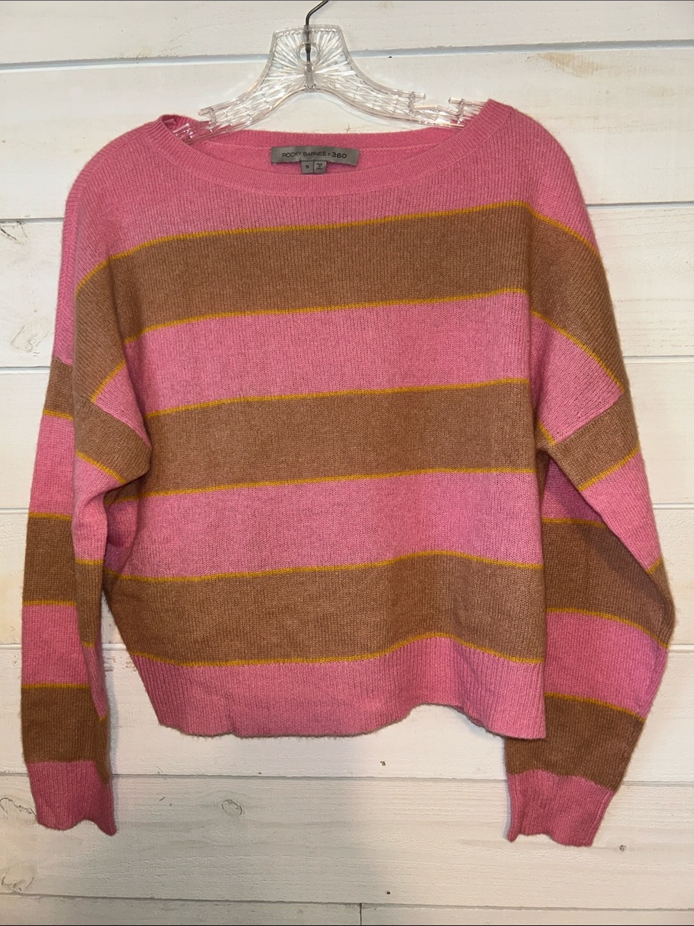 360 Cashmere  Pink and Brown Boatneck Sweater
